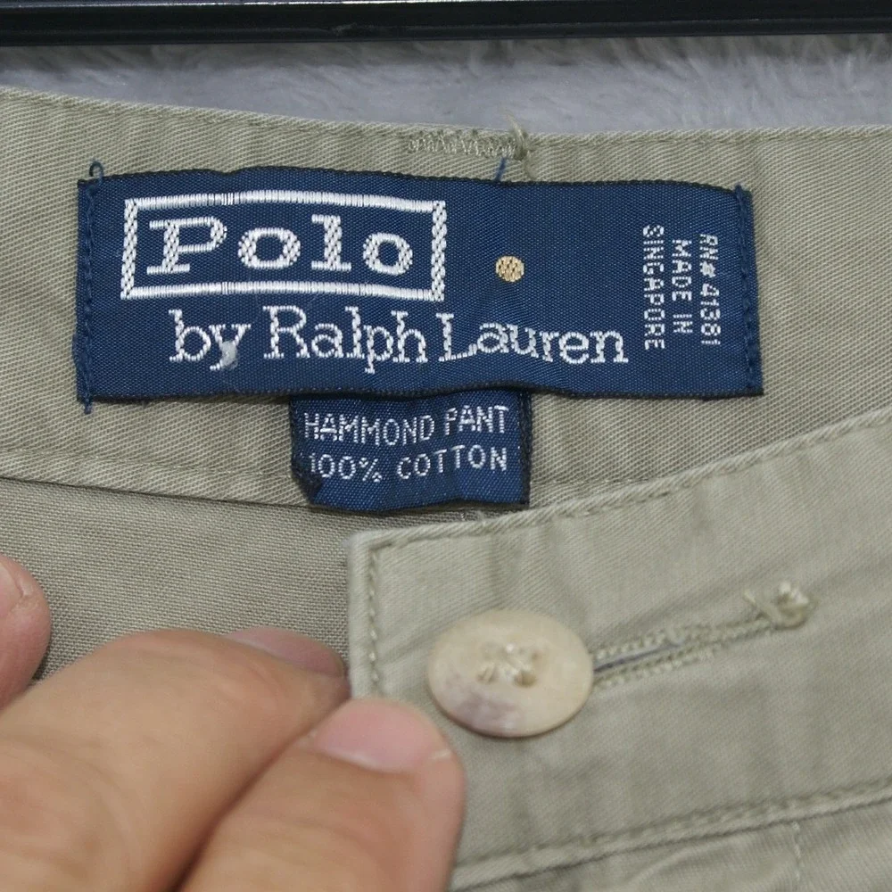 Vintage Polo Ralph Lauren Hammond Pant 38x32 Khaki Pleated Chino Made Singapore